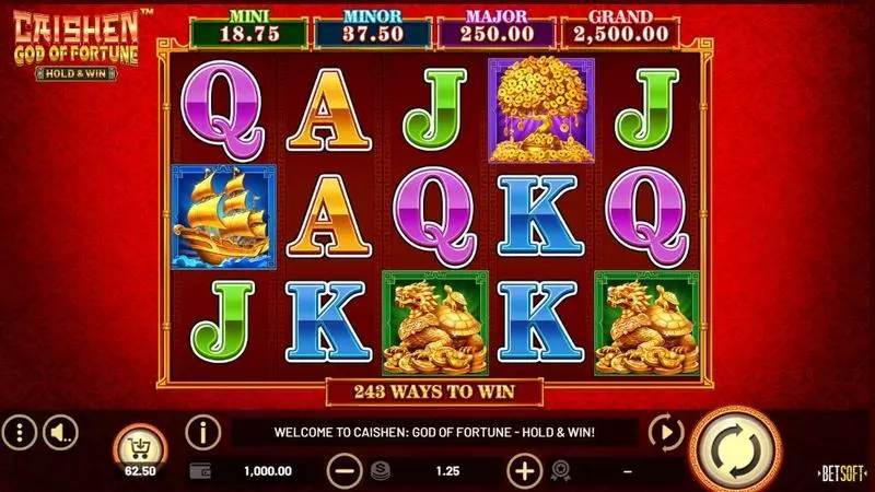 Caishen: God of Fortune – HOLD & WIN BetSoft Slot Main Screen Reels