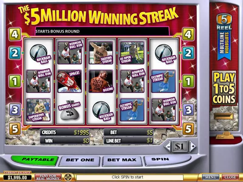 5 Million Winning Streak PlayTech Slot Main Screen Reels