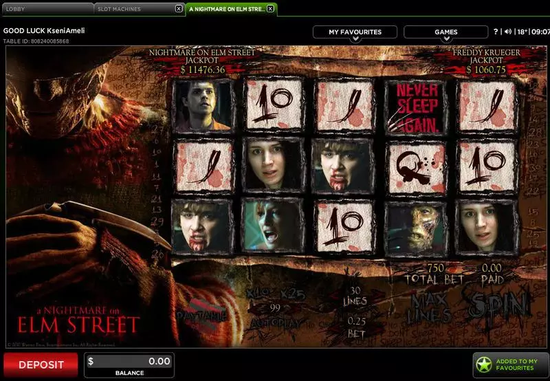 A Nightmare on Elm Street 888 Slot Main Screen Reels