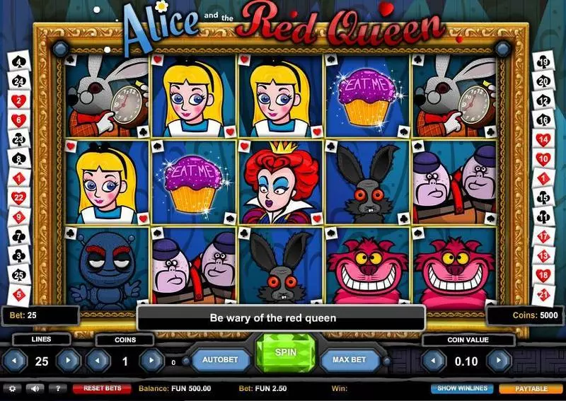 Alice and the Red Queen 1x2 Gaming Slot Main Screen Reels