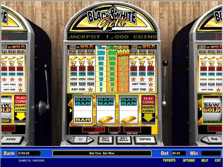 Black and White Gold 1 Line Parlay Slot Main Screen Reels