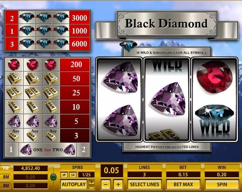 Black Diamond 3 Lines Topgame Slot Main Screen Reels