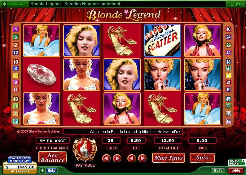 Blonde Legend 888 Slot Main Screen Reels