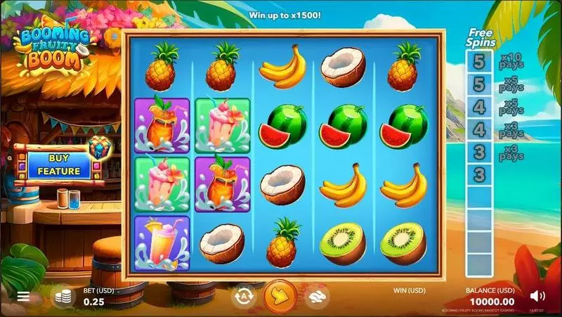 Booming Fruity Boom Mascot Gaming Slot Main Screen Reels