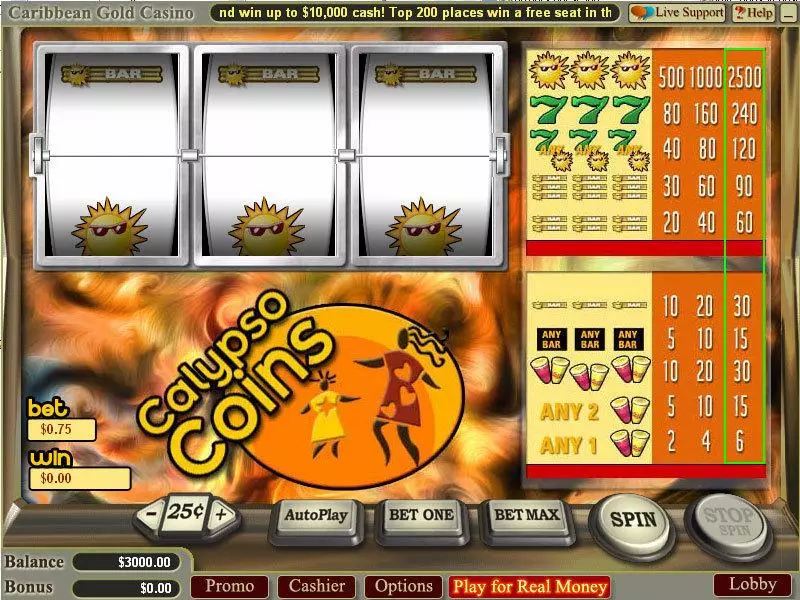 Calypso Coins Vegas Technology Slot Main Screen Reels