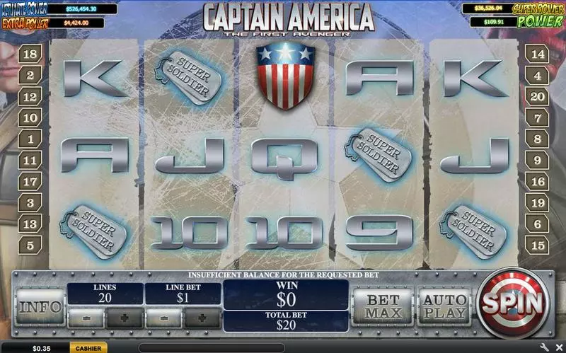 Captain America - The First Avenger PlayTech Slot Main Screen Reels