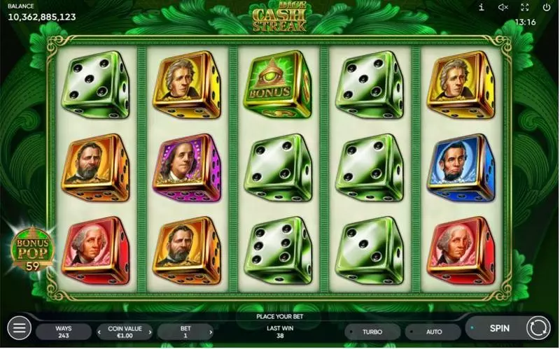 Cash Streak Dice Endorphina Slot Main Screen Reels