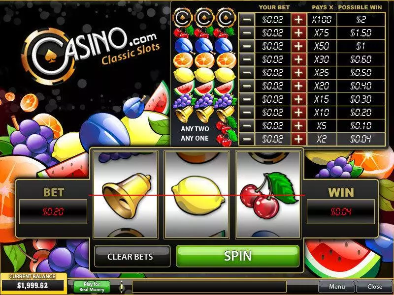 Casino.com Classic PlayTech Slot Main Screen Reels