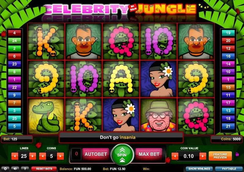 Celebrity in the Jungle 1x2 Gaming Slot Main Screen Reels