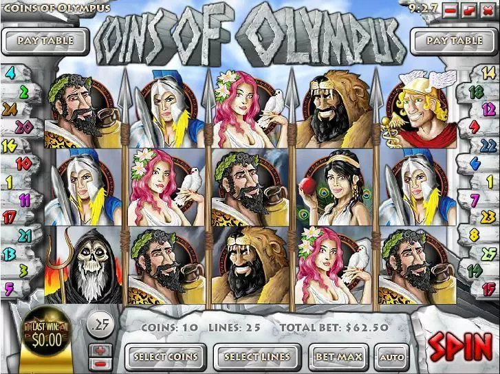 Coins of Olympus Rival Slot Main Screen Reels