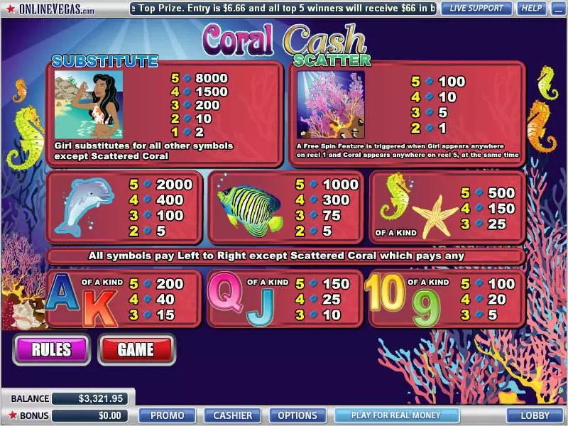 Coral Cash WGS Technology Slot Info and Rules