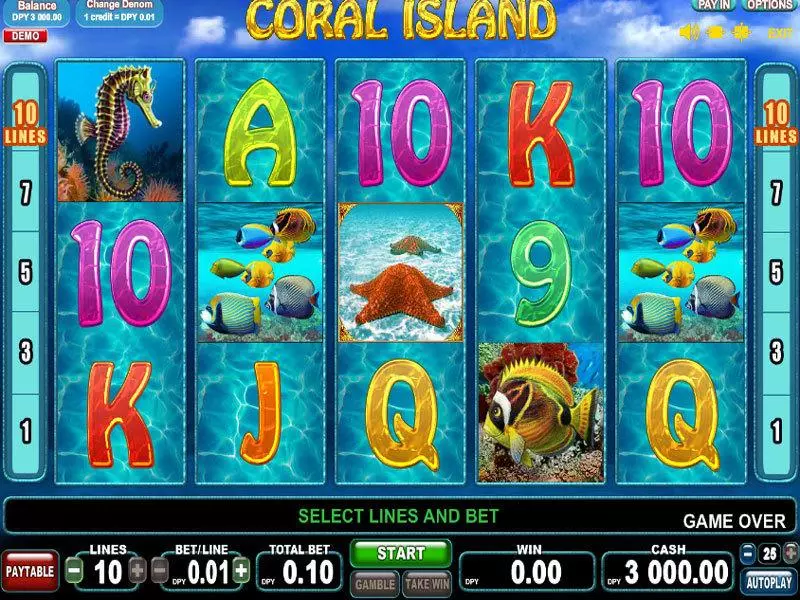 Coral Island EGT Slot Main Screen Reels