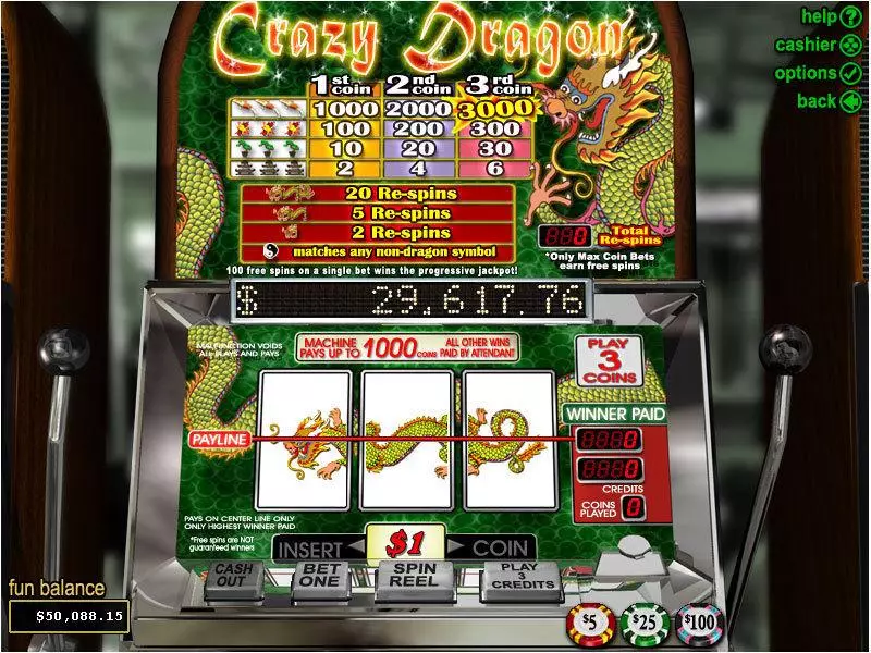 Crazy Dragon RTG Slot Main Screen Reels