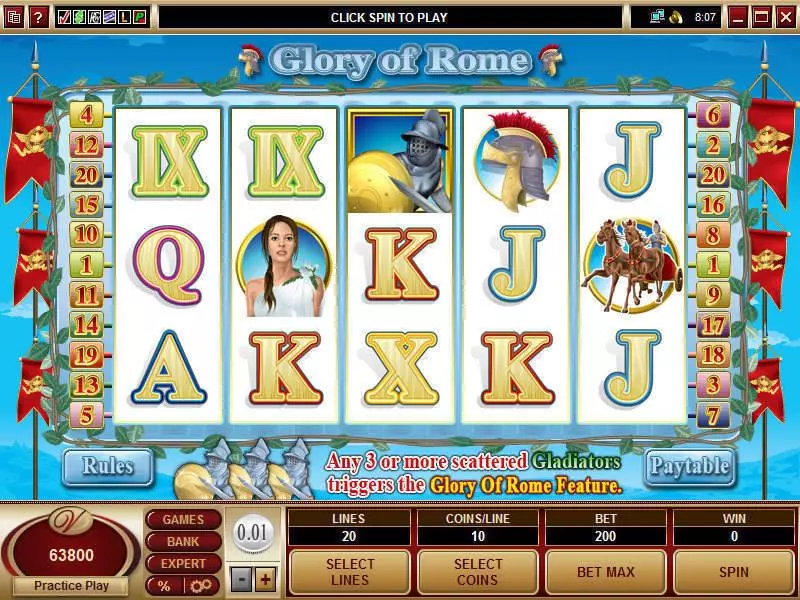 Glory of Rome Microgaming Slot Main Screen Reels