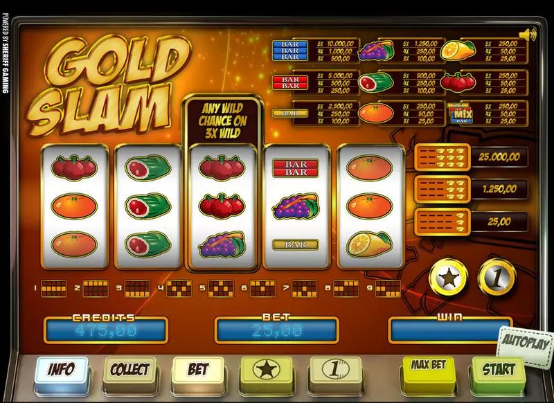 Gold Slam Sheriff Gaming Slot Main Screen Reels