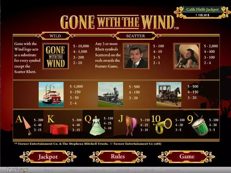 Gone With The Wind bwin.party Slot Info and Rules