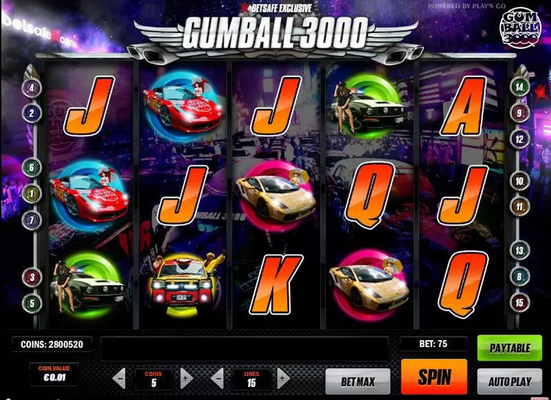 Gumball 3000 Play'n GO Slot Main Screen Reels