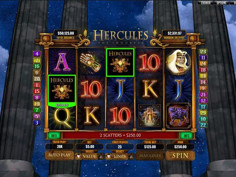 Hercules the Immortal RTG Slot Main Screen Reels