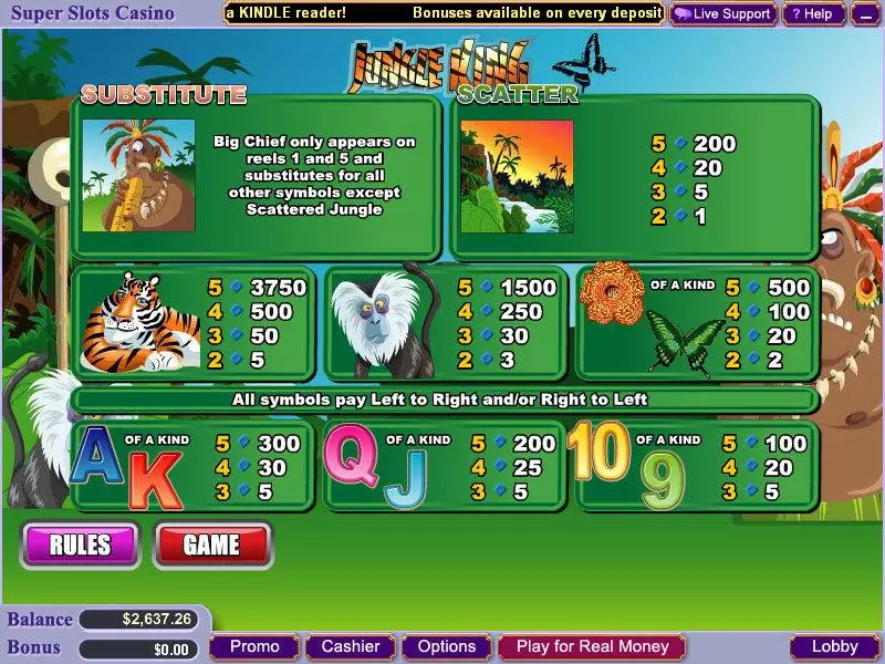 Jungle King WGS Technology Slot Info and Rules
