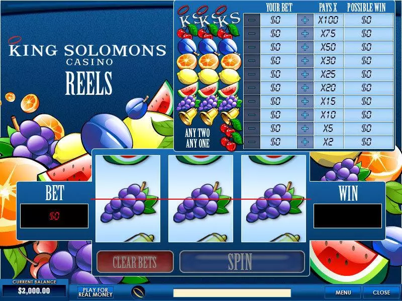 King Solomons Reels PlayTech Slot Main Screen Reels