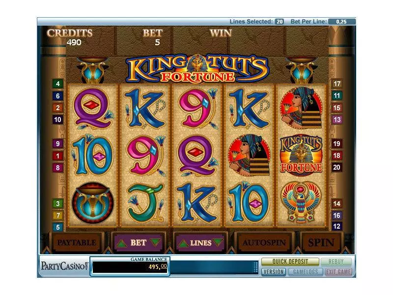 King Tut's Fortune bwin.party Slot Main Screen Reels