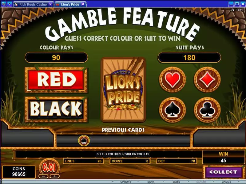 Lion's Pride Microgaming Slot Gamble Screen