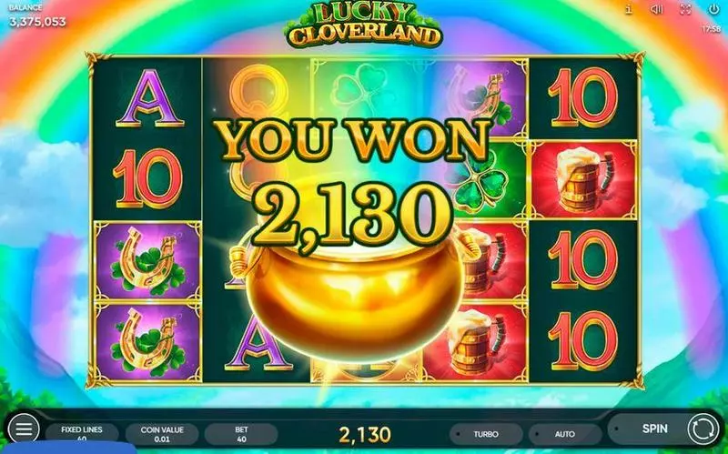 Lucky Cloverland Endorphina Slot Winning Screenshot