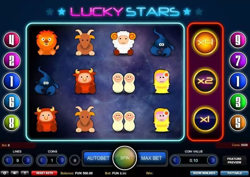 Lucky Stars 1x2 Gaming Slot Main Screen Reels
