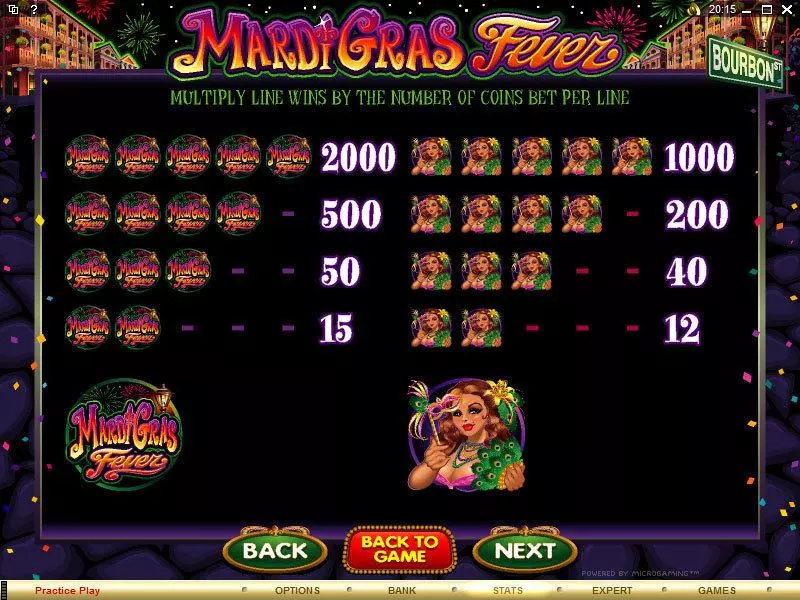 Mardi Gras Fever Microgaming Slot Info and Rules