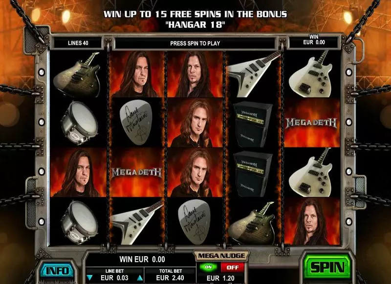 Megadeth Leander Games Slot Main Screen Reels