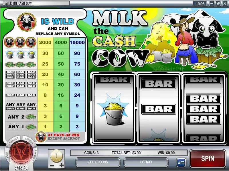 Milk the Cash Cow Rival Slot Main Screen Reels