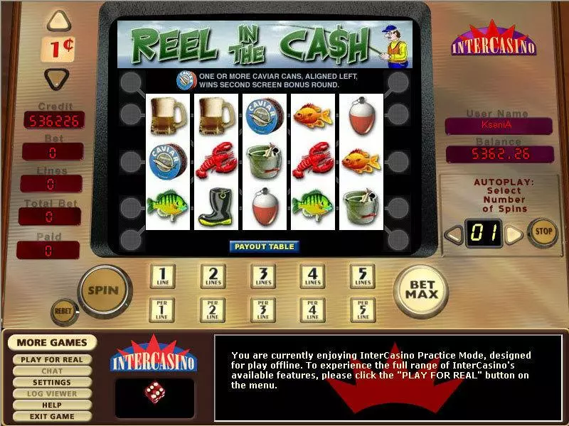 Reel in the Cash 5 Lines CryptoLogic Slot Main Screen Reels