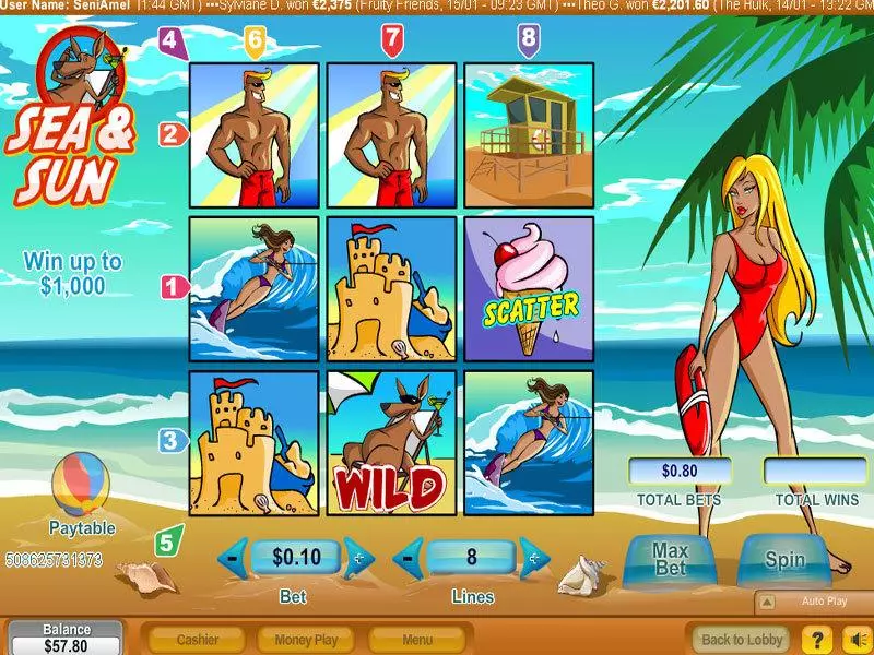 Sea and Sun NeoGames Slot Main Screen Reels