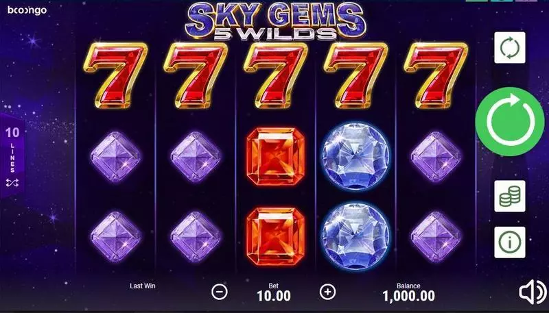 Sky Gems 5 Wilds Booongo Slot Main Screen Reels