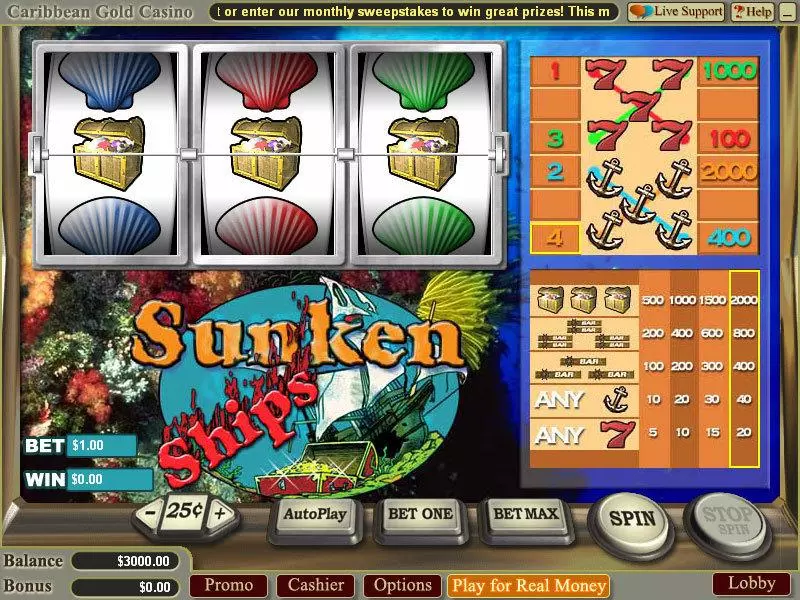 Sunken Ships Vegas Technology Slot Main Screen Reels