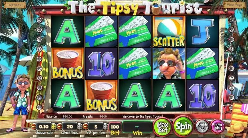 The Tipsy Tourist BetSoft Slot Introduction Screen