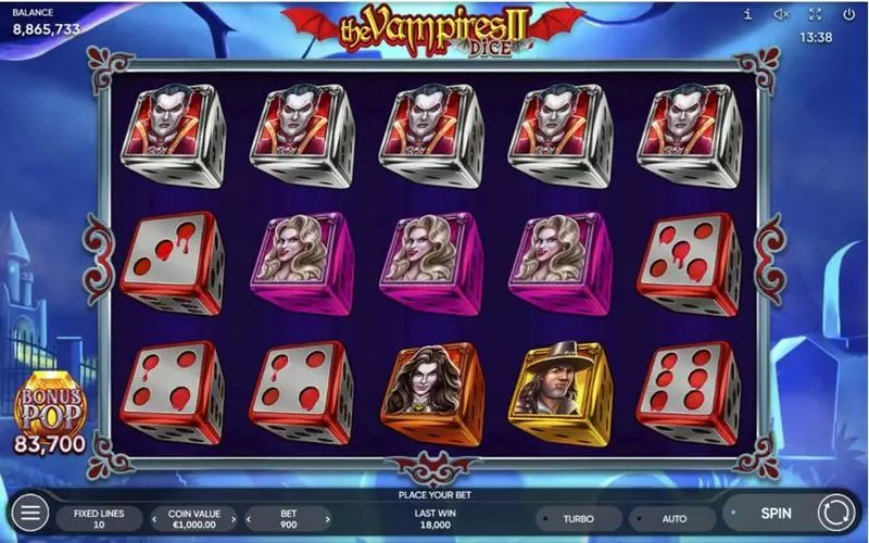 The Vampires II Dice Endorphina Slot Main Screen Reels