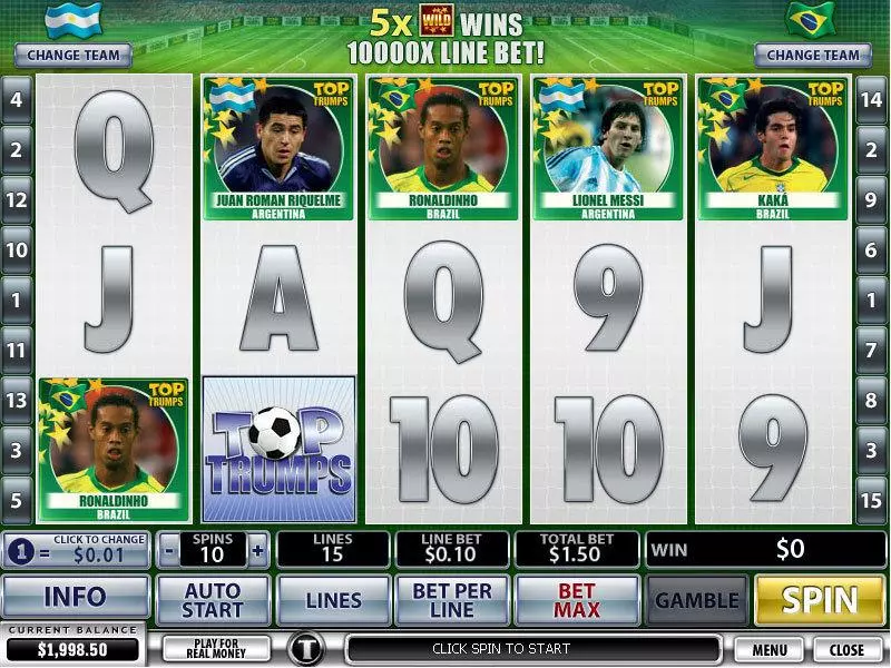 Top Trumps World Football Stars PlayTech Slot Main Screen Reels