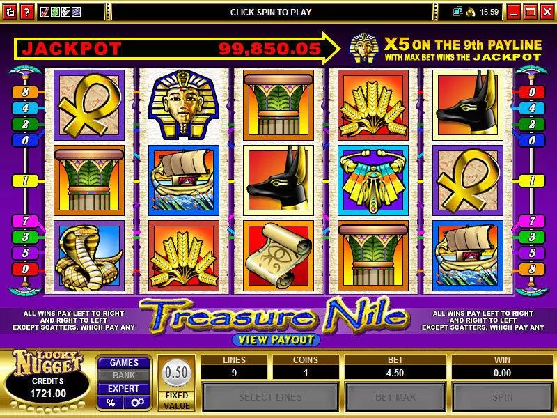 Treasure Nile Microgaming Slot Main Screen Reels