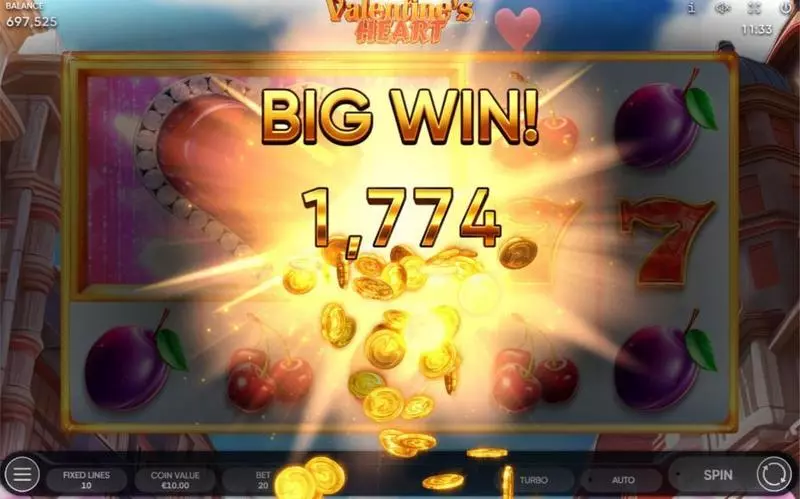Valentine's Heart Endorphina Slot Winning Screenshot