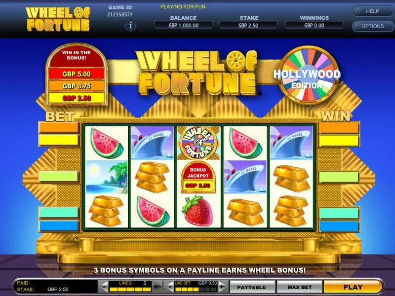 Wheel of Fortune Hollywood Edition IGT Slot Main Screen Reels